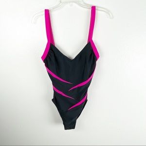 CAROL WIOR Black And Pink One Piece Swimsuit, Size 8